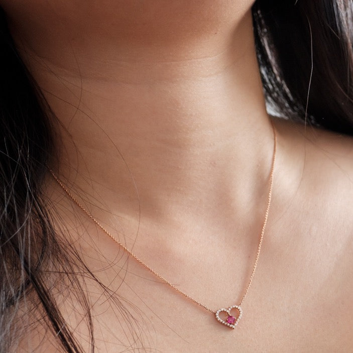 Heart Shaped Ruby and Halo Diamond Pendant Necklace | 18K White Gold –  Robert Chavira Inc